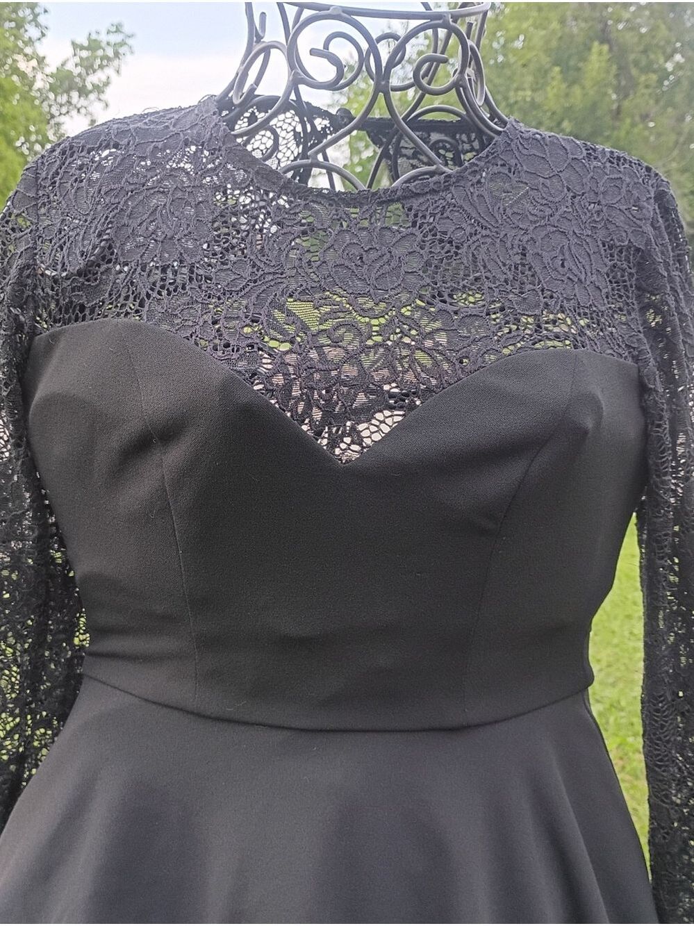 2/$10 Vintage B Darlin Black Lace Long Sleeve Fit & Flare Dress 3/4 - Picture 2 of 9